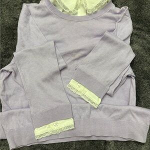 Lavender Sweater Blouse with Lace Trim
